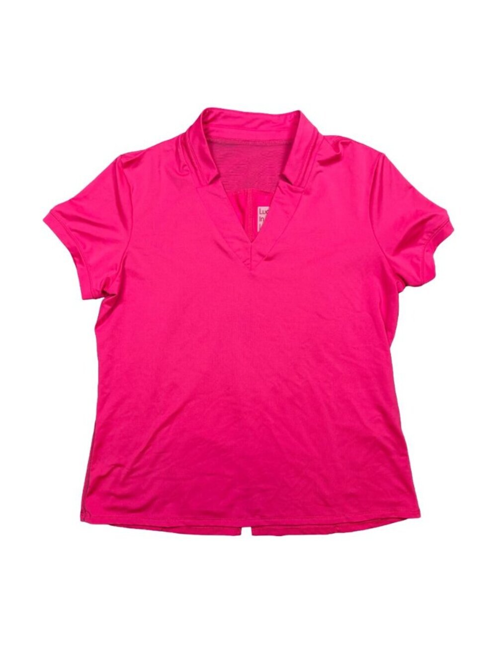 Lucky In Love Womens Large Pink Tennis Golf Polo Shirt Pleated Placket Top